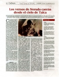 Los versos de Neruda caerán desde el cielo de Talca  [artículo]
