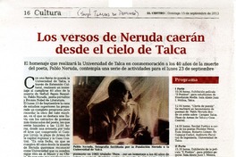 Los versos de Neruda caerán desde el cielo de Talca  [artículo]