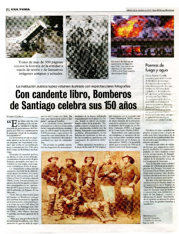 Con candente libro, Bomberos de Santiago celebra sus 150 años  [artículo] Rodrigo Castillo