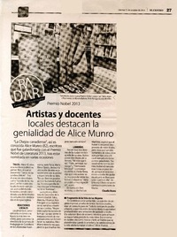 Artistas y docentes locales destacan la genialidad de Alice Munro  [artículo] Claudia Bravo