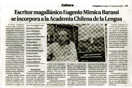 Escritor magallánico Eugenio Mimica Barasi se incorpora a la Academia Chilena de la Lengua  [artículo]