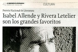 Premio Nacional de Literatura : Isabel Allende y Rivera Letelier son los grandes favoritos. [artículo]