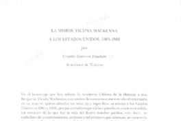 La misión Vicuña Mackenna a los Estados Unidos, 1865-1866  [artículo] Cristián Guerrero Yoacham.