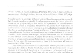 Presencia de Grecia en la poesía hispanoamericana  [artículo] Dino Siotis.