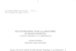 Encuentros en el viaje a la Araucanía de Ignacio Domeyko: La naturaleza y el araucano  [artículo] Lilianey Brintrup.