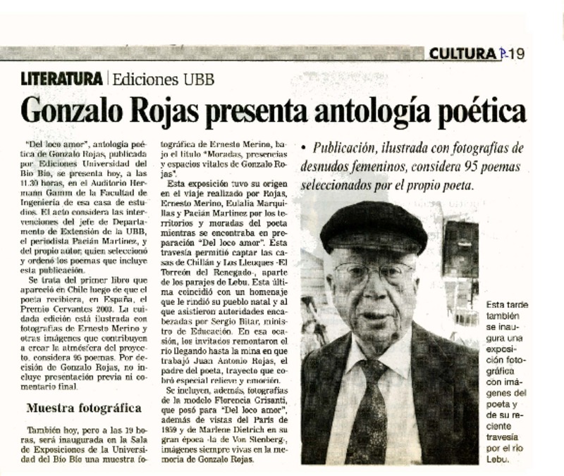 Gonzalo Rojas presenta antología poética  [artículo]