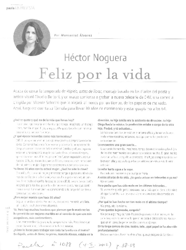 Feliz por la vida (entrevista)  [artículo] ( Monserrat Álvarez.