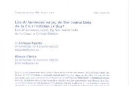 Loa Al luminoso natal, de Sor Juana Inés de la Cruz  [artículo] J. Enrique Duarte <y> Blanca Oteiza.