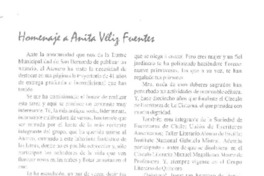 Homenaje a Anita Véliz Fuentes  [artículo] Josefina "Chepita" Fuentes Espinoza.