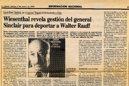 Wiesenthal revela gestión del general Sinclair para deportar a Walter Rauff.  [artículo]