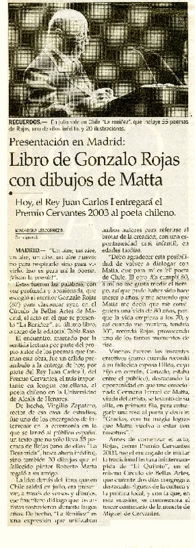 Libro de Gonzalo Rojas con dibujos de Matta  [artículo] Macarena Lescornez M.