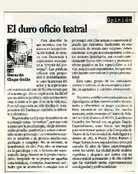 El duro oficio teatro  [artículo] Gerardo Claps Gallo.