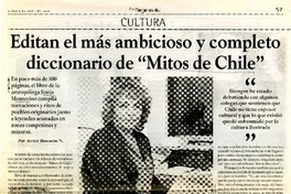 Editan el más ambicioso y completo diccionario de "Mitos de Chile")  [artículo] Javier Ibacache V.