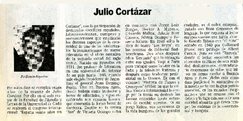 Julio Cortázar  [artículo] Ramón Riquelme.