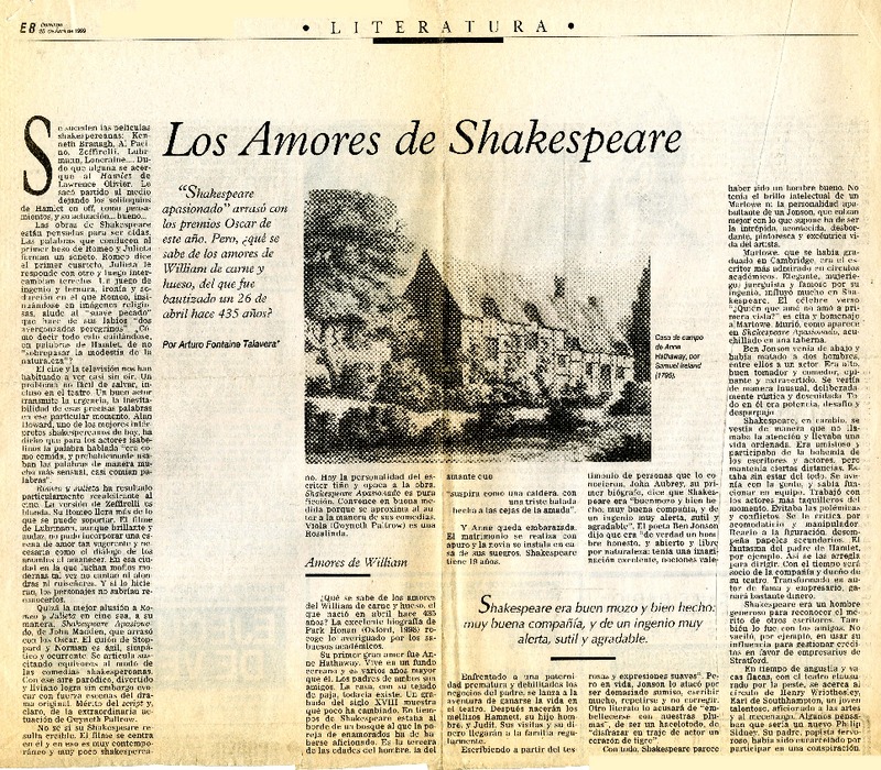 Los Amores de Shakespeare  [artículo] Arturo Fontaine Talevera.