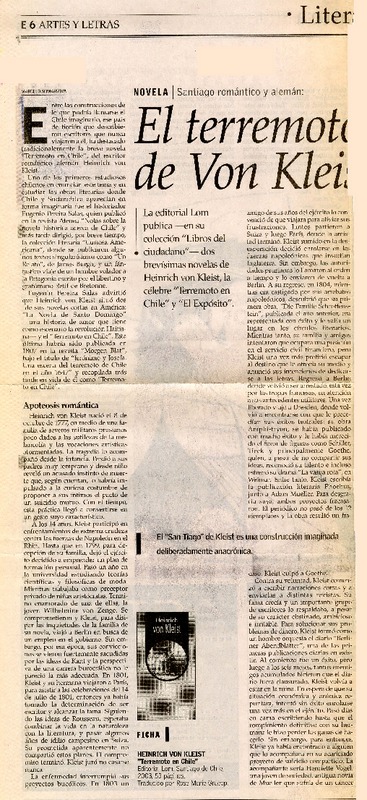 El Terremoto de Von Kleist  [artículo] Marcelo Somarriva.