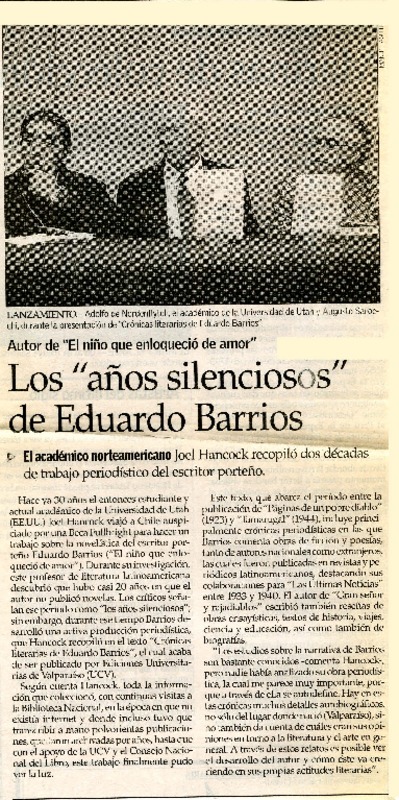 Los "Años silenciosos" de Eduardo Barrios.  [artículo]