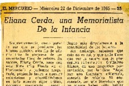 Eliana Cerda, una memorialisa de la infancia  [artículo] Braulio Arenas.