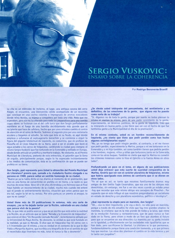 Sergio Vuskovic, ensayo sobre la coherencia (entrevistas) [artículo] Rodrigo Benavente Braniff