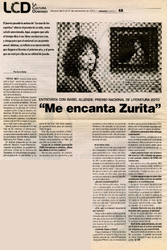 "Me encanta Zurita" (entrevista)  [artículo] Javier García.
