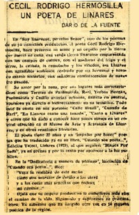 Cecil Rodrigo Hermosilla un poeta de Linares  [artículo] Darío de la Fuente.
