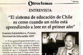 "El sisema de educación de Chile es como cuando un niño está aprendiendo a leer en el primer año" (entrevistas)  [artículo].