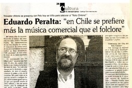 Eduardo Peralta: "en Chile se prefiere más la música comercial que el folclore"  [artículo]Banyeliz Muñoz A.