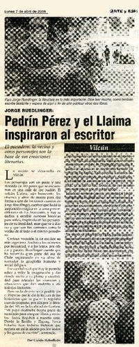 Pedrín Pérez y el Llaima inspiraron al escritor  [artículo]Guido Rebolledo.