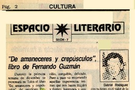"De amaneceres y crepúsculos", libro de Fernando Guzmán  [artículo] Gabriel Rodríguez.