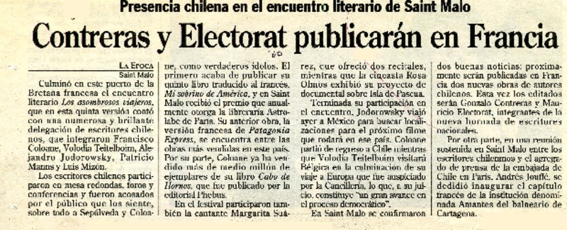 Contreras y Electorat publicarán en Francia  [artículo].