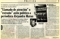 "Llamado de atención" o "extraño" asilo político a periodista Alejandra Matus  [artículo] Marlén Jorquera A.