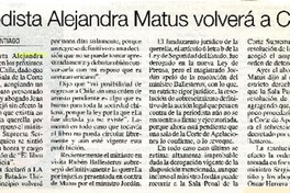 Periodista Alejandra Matus volverá a Chile  [artículo] J. E.