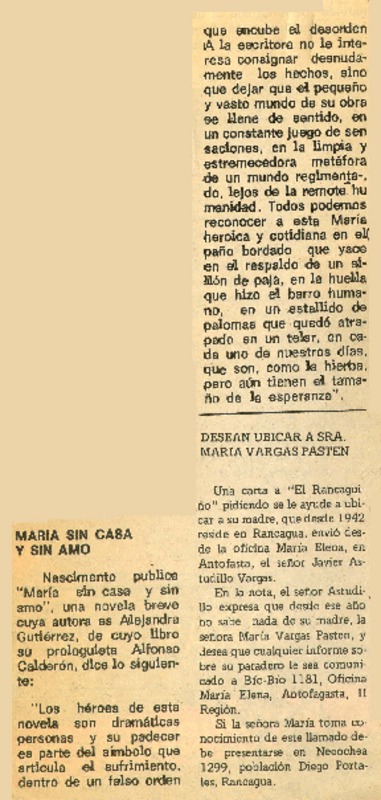 María sin casa y sin amo  [artículo] Antonio Cárdenas Tabies.