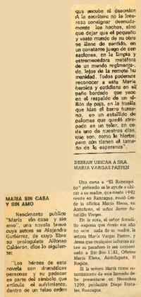 María sin casa y sin amo  [artículo] Antonio Cárdenas Tabies.