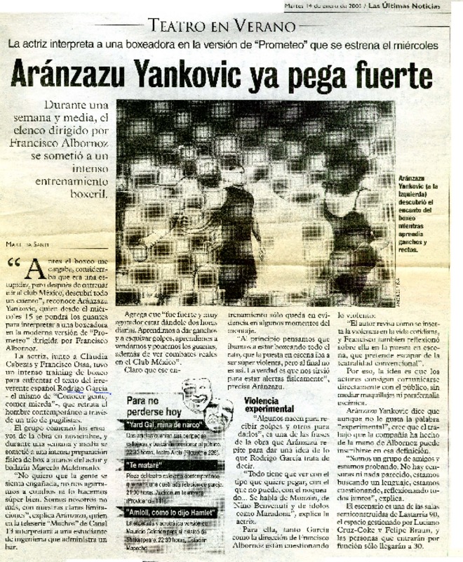 Aránzazu Yankovic ya pega fuerte  [artículo] Marietta Santi.