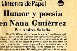 Humor y poesía en Nana Gutiérrez  [artículo] Andrés Sabella.
