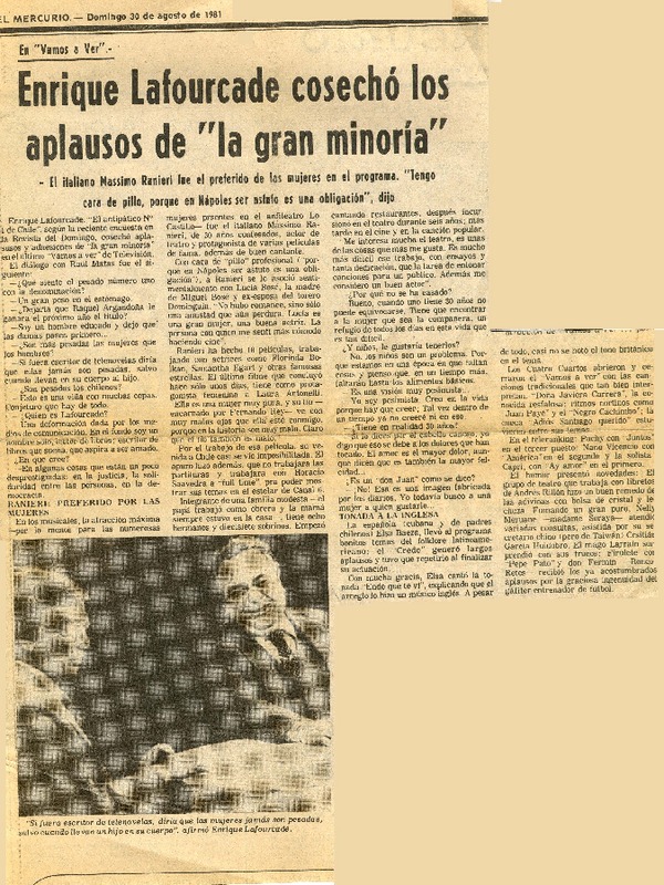 Enrique Lafourcade cosechó los aplausos de "la gran minoría" : [entrevista] [artículo]