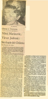 Mimí Marinovic, Víctor Jadresic, Sicología del chileno  [artículo] Hernán del Solar.