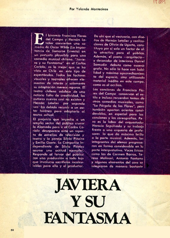 Javiera y su fantasma  [artículo] Yolanda Montecinos.