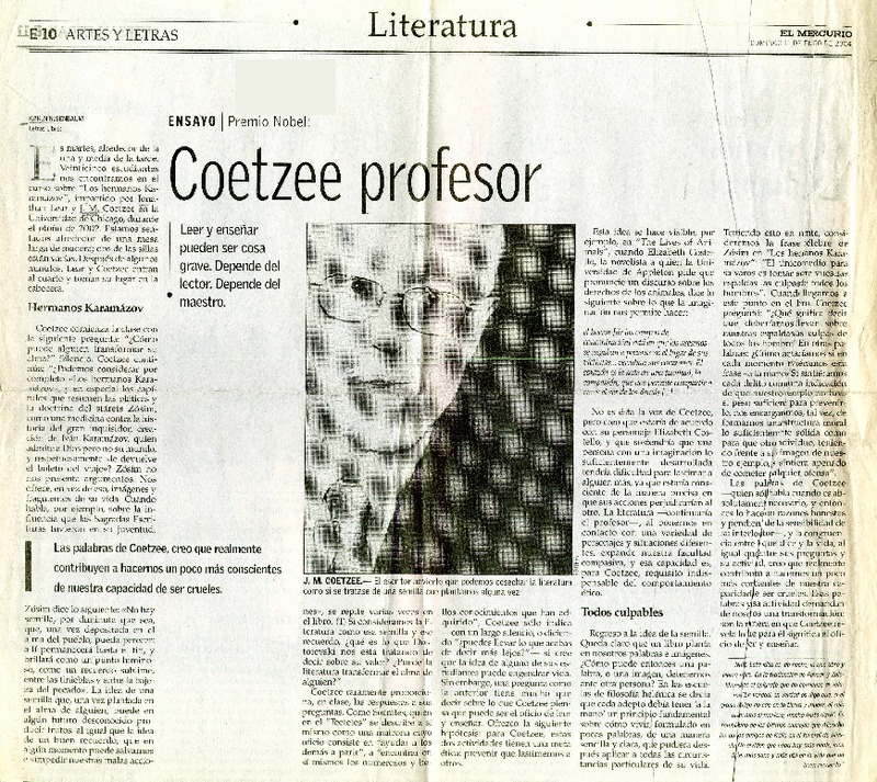 Coetzee profesor  [artículo] Karin Nisenbaum.