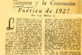 Góngora y la generación poética del 1927  [artículo] Luis Muñoz G.