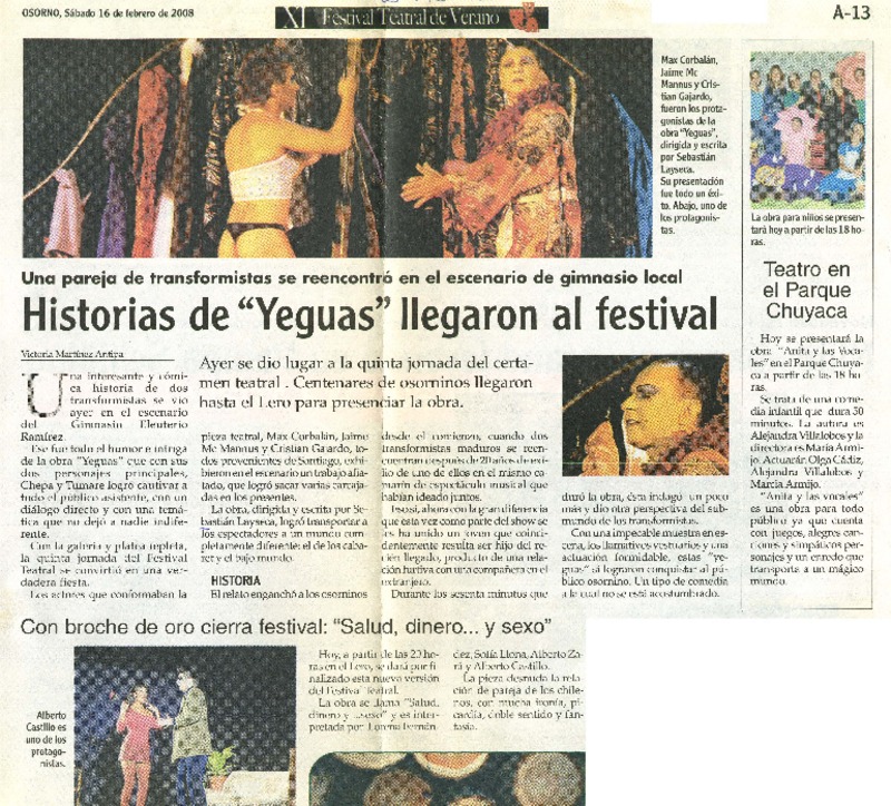 Historias de "Yeguas" llegaron al festival  [artículo]Victoria Martínez Antipa.