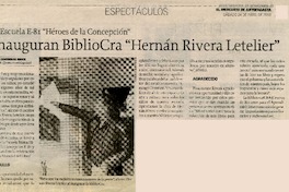 Inauguran BiblioCra "Hernán Rivera Letelier"  [artículo] Carlos Contreras Bruce.