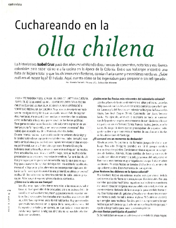 Cuchareando en la olla chilena (entrevista)  [artículo] Carola Solari.