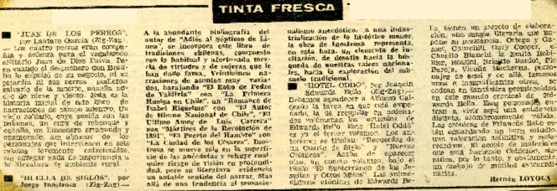 Tinta Fresca  [artículo] Hernán Loyola.