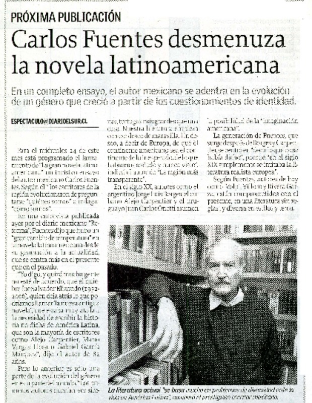 Carlos Fuentes desmenuza la novela latinoamericana  [artículo]