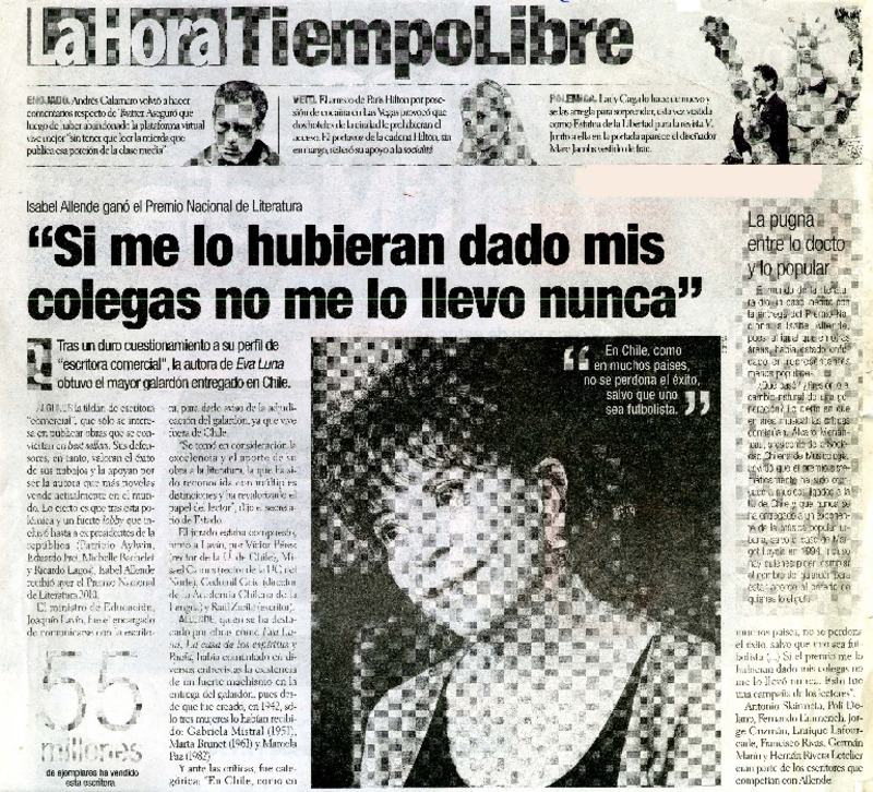 Isabel Allende ganò el Premio Nacional de Literatura  [artículo]