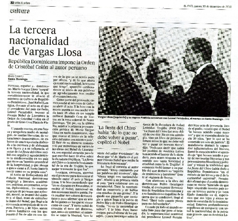 La tercera nacionalidad de Vargas Llosa  [artículo] Iban Campo.