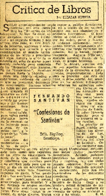 Confesiones de Santiván  [artículo] E. H.