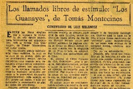 Los llamados libros de estímulo: "Los Guanayes", de Tomás Montecinos  [artículo] Luis Meléndez